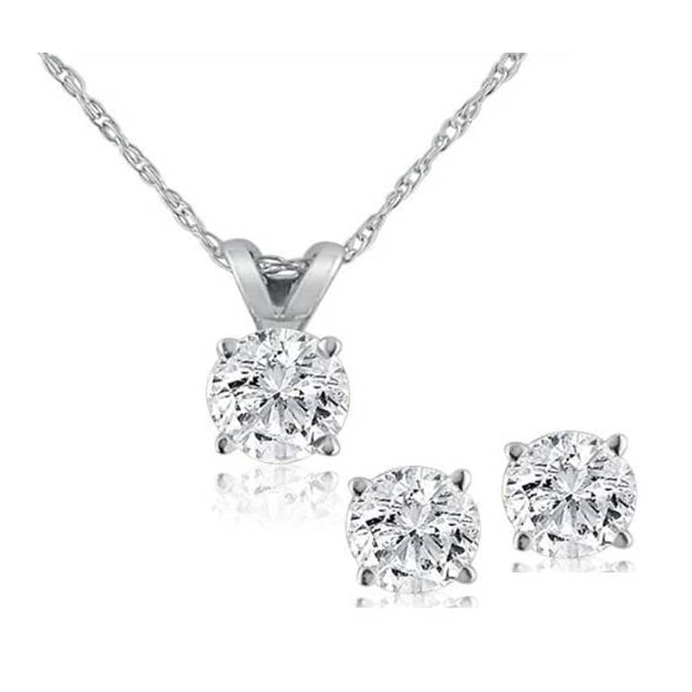 1/2 ctw Diamond Solitaire Necklace & Studs Earrings Set White Gold