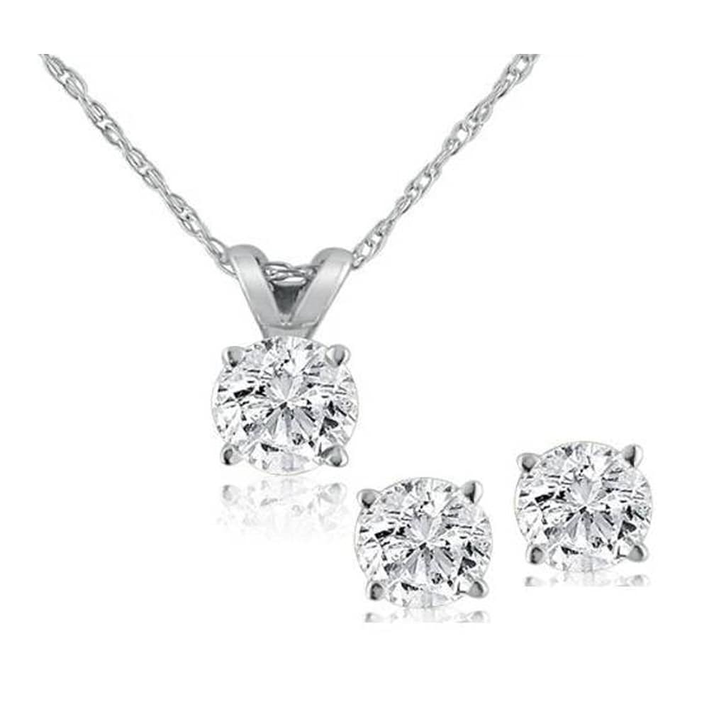 Bliss Diamond 1/2 ctw Diamond Solitaire Necklace & Studs Earrings Set White Gold