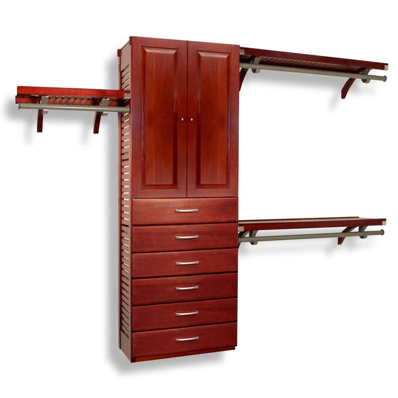 John Louis Home 1Solid Wood Reach-In Closet System with 6-Drawers and Raised Panel Doors Red Mahogany