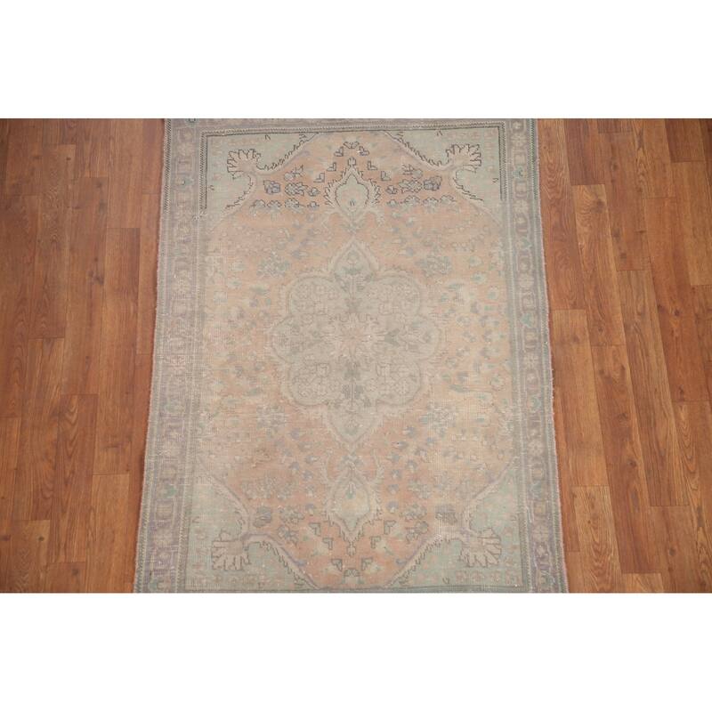 Hand Knotted Oriental 100% Wool Carpet Traditional Floral Pink Tabriz Area Rug - 4' 7'' X 3' 1''
