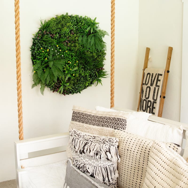 Amalfi Coast Round Framed Living Wall Panel - 40" - Green