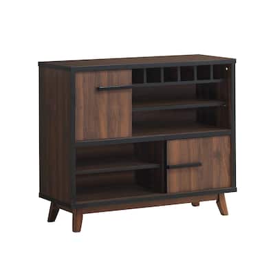 Wood Wine Cabinet With 2 Sliding Doors in Walnut and Black
