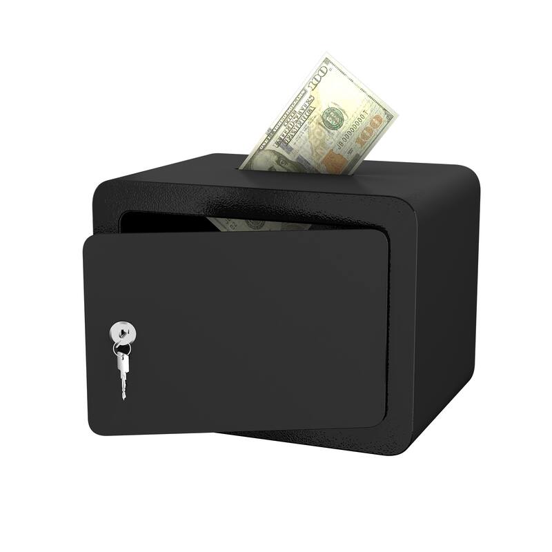 Secure Safe With Key, 0.23 Cubic Feet Small Safe, Mini Storage Cabinet - Black