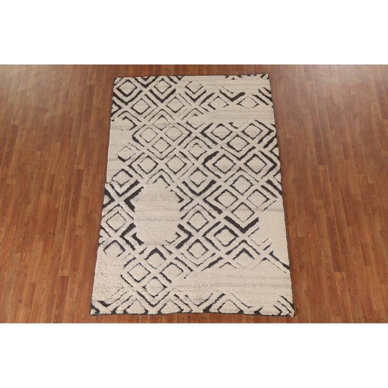 Trellis Moroccan Indian Area Rug Hand-Knotted Wool Carpet - 5'2"x 7'11"