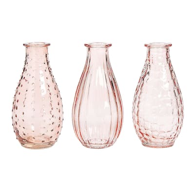 Pink Glass Bud Vases, All Seasons, Home Decor, Home Accents, 3 Pieces