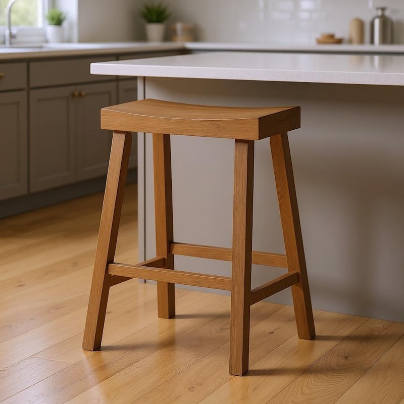 HomeRoots 27" Natural Solid Wood Backless Counter Height Bar Chair - Counter Height - Natural - Single