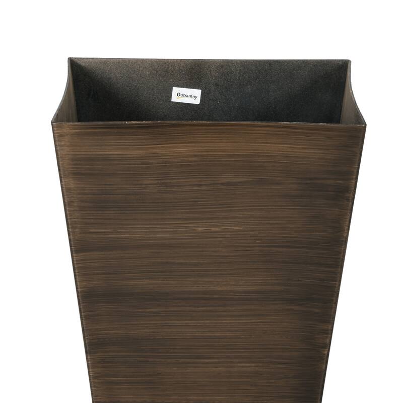 Set of 3 Wood Grain Outdoor Garden Planter Pots with Drainage Holes