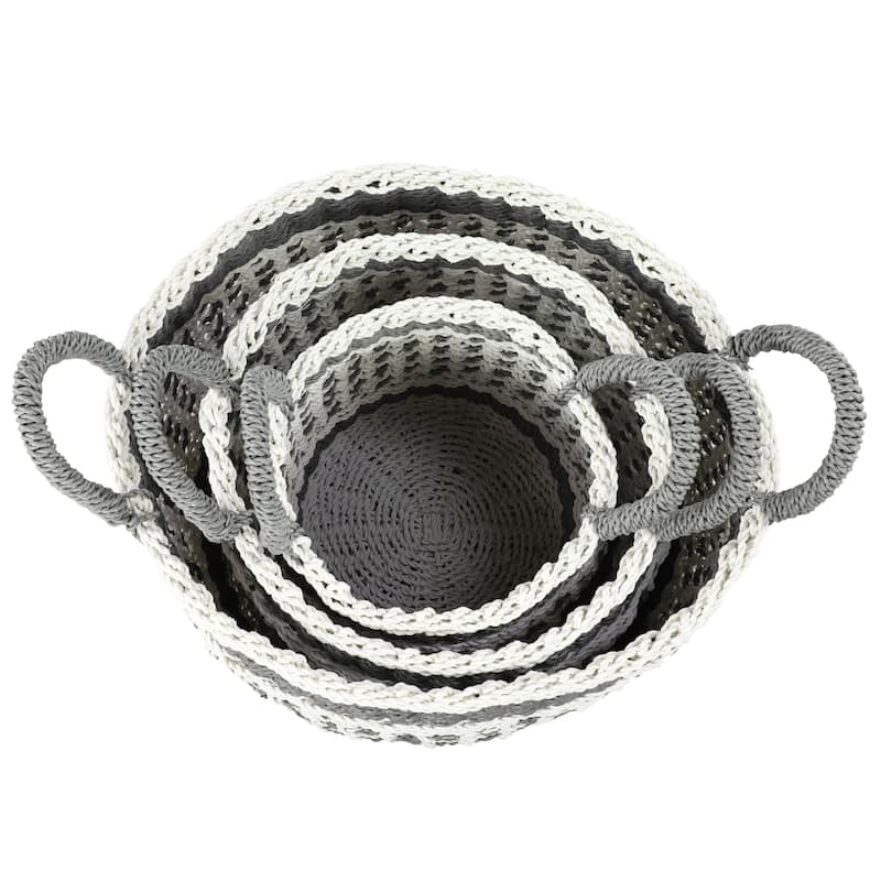 Plastic Boho Storage Basket (Set of 3) - 18", 17", 16"H