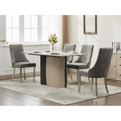 Grey Fabric Plush Dining Chair with High Back and Steel Legs Set of 2 - 19.7” x 18.9” x 37.6”