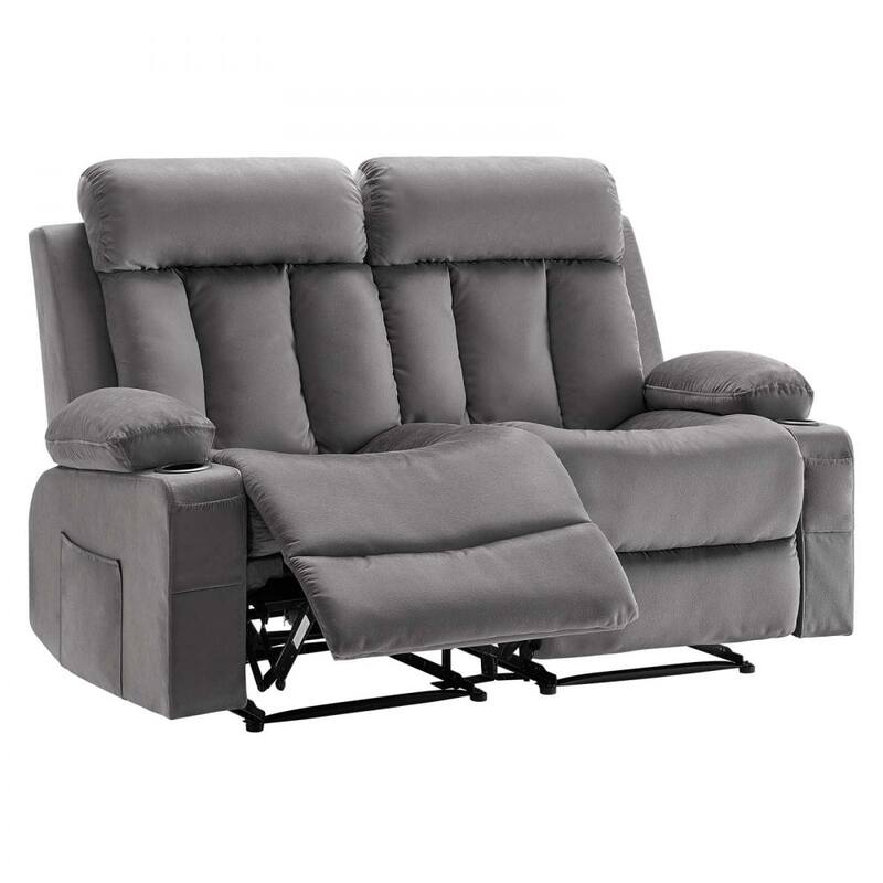 Grey Velvet Electric Recliner Loveseat with Massage, Heating and USB Ports - 61 x 35.55 x 42.13 in