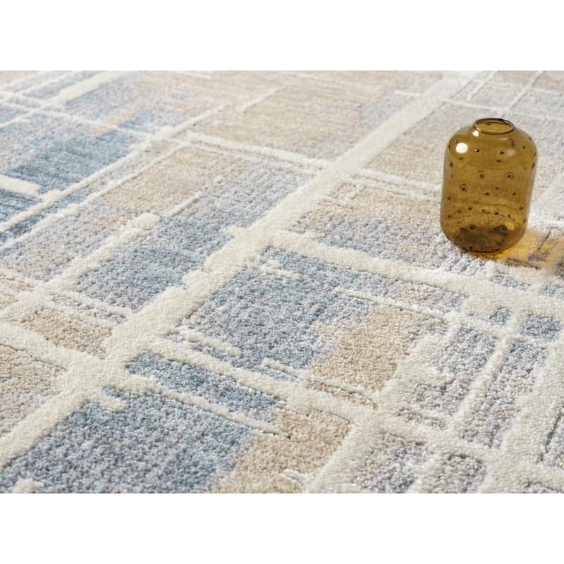 Babylon Abstract Grid Gray and Beige Area Rug