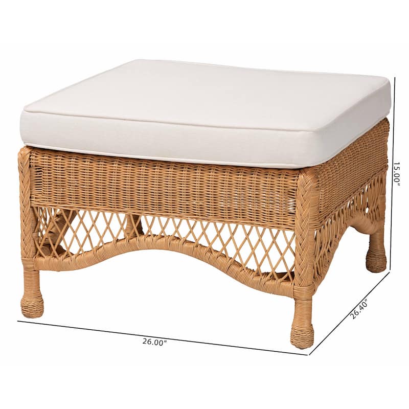 Brooklyn Bohemian Light Honey Braided Rattan Ottoman Stool