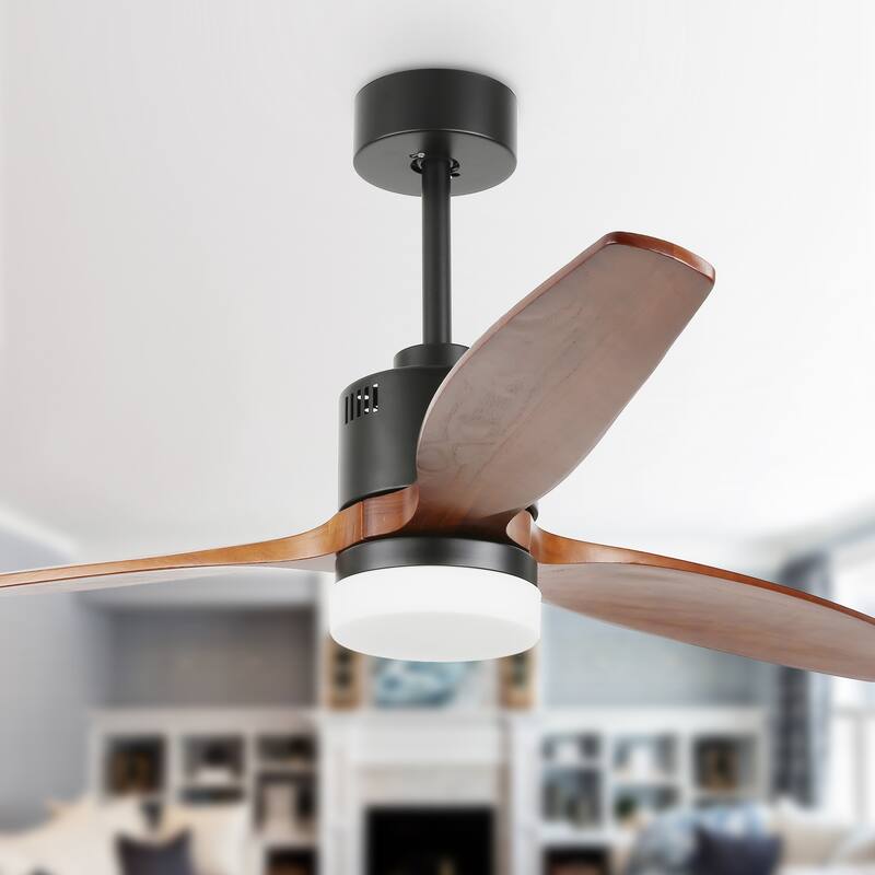 CurveCurio 52 inches Farmhouse Wood Ceiling Fan with 3 Light Tone and 3 Fan Speed, LED Kit and Remote Control Included - Black & Coffee