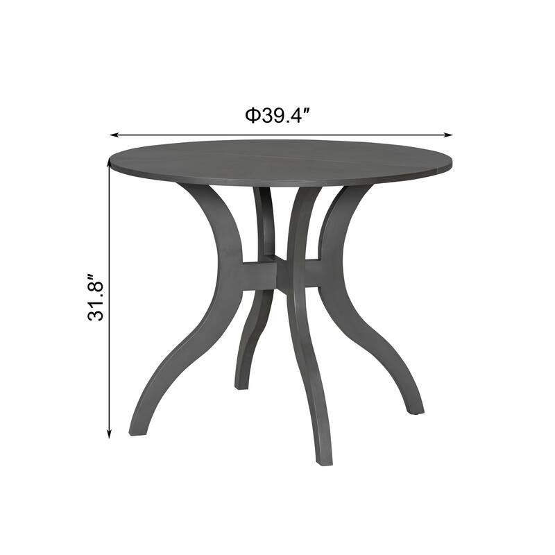 Dining Table Set with Round Table & 2 Chairs, Wood Kitchen Set with Inlaid Tabletop & Elegant Curved Legs