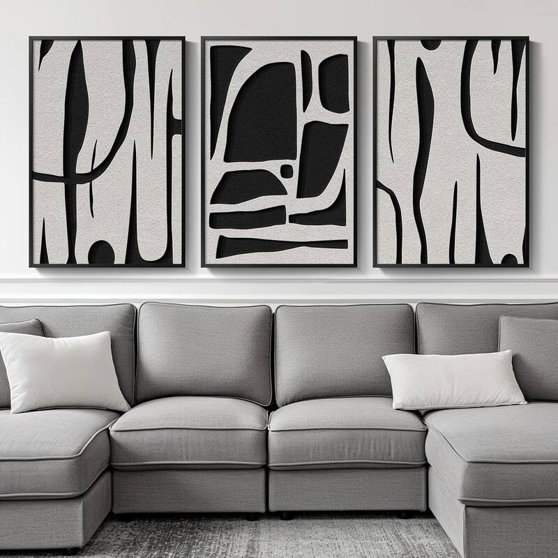 Modern Minimalist Line Canvas Art Work Prints Black Painting Wall Art - 24 x 36