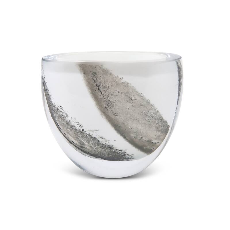 6" Glass Shallow Vase with Black Strokes
