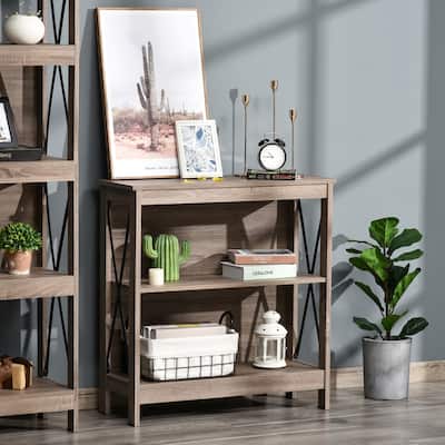 HOMCOM Industrial Style 2-Tier Bookcase Bookshelf, Open Shelving Display Storage Unite with Metal X-Bar