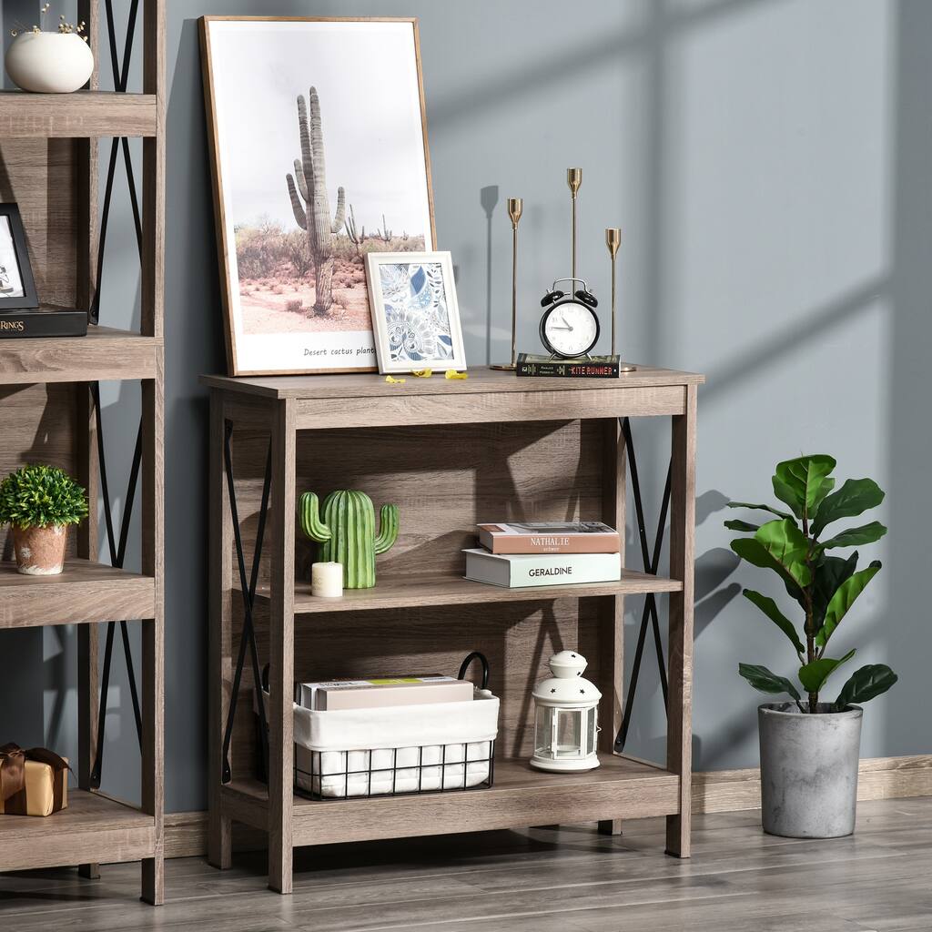 HOMCOM Industrial Style 2-Tier Bookcase Bookshelf, Open Shelving Display Storage Unite with Metal X-Bar