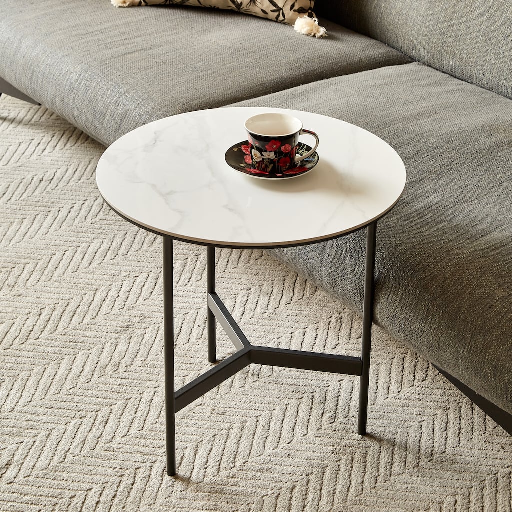 GDF Studio - Lorent Modern Round Side Table with Sintered Stone Top
