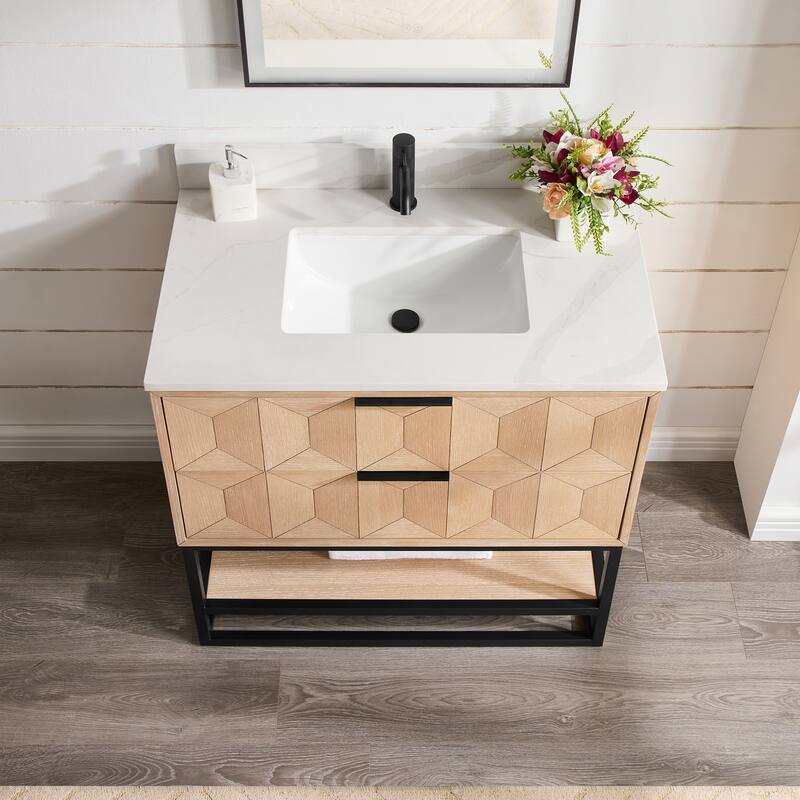 Milagro Bath Vanity with White Quartz Stone Top without Mirror