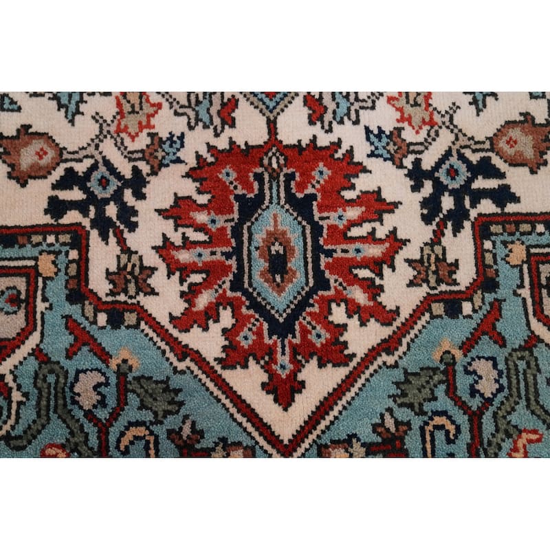Beige Heriz Serapi Indian Rug Hand-Knotted Oriental Wool Carpet - 5'11" x 8'11"