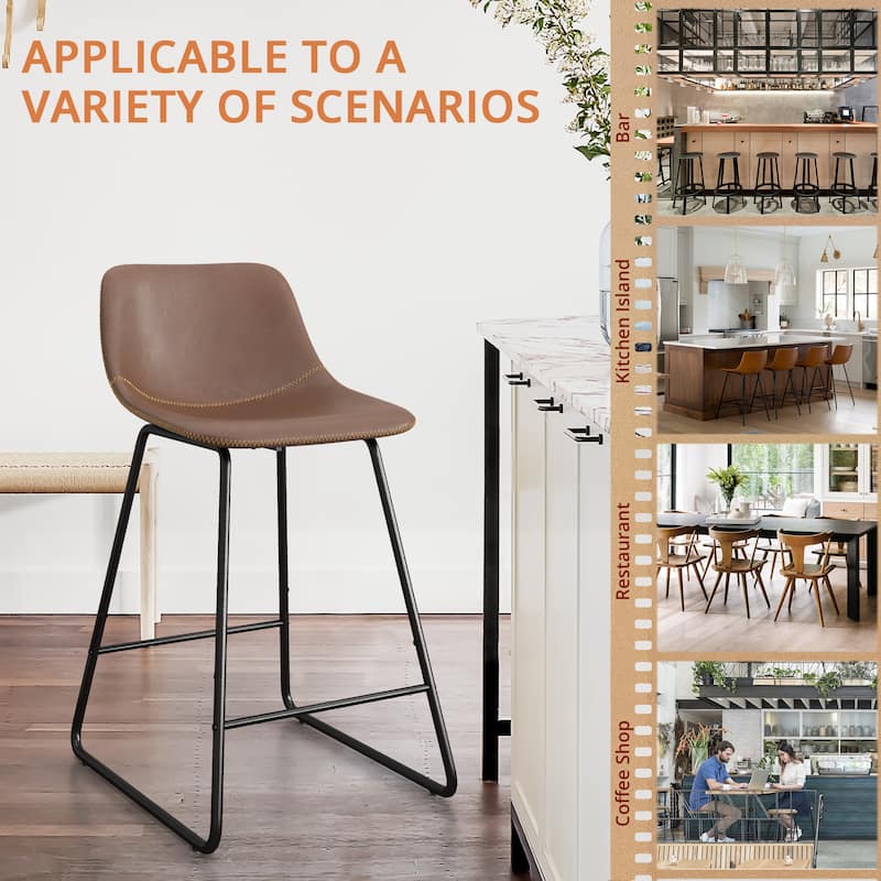Modern Faux Leather Metal Frame Counter Height Bar Stools (Set of 3)