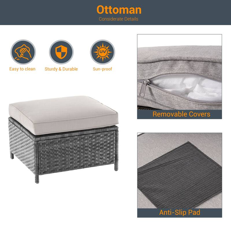 Livoosun 8 Pieces Patio Sofa with 28'' Fire Table Set, PE Wicker, Wide Armrests High Back Sofa Chair Design for Lawn, Patio