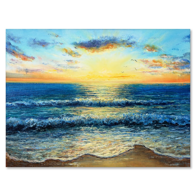 Designart "Morning Light On The Ocean Waves I" Nautical & Coastal Canvas Wall Art Print