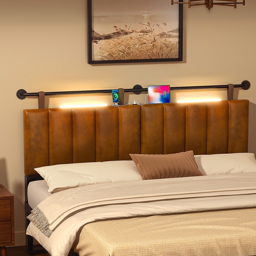 Wayna Wall Mounted Headboard with USB Ports and LED Lights-image