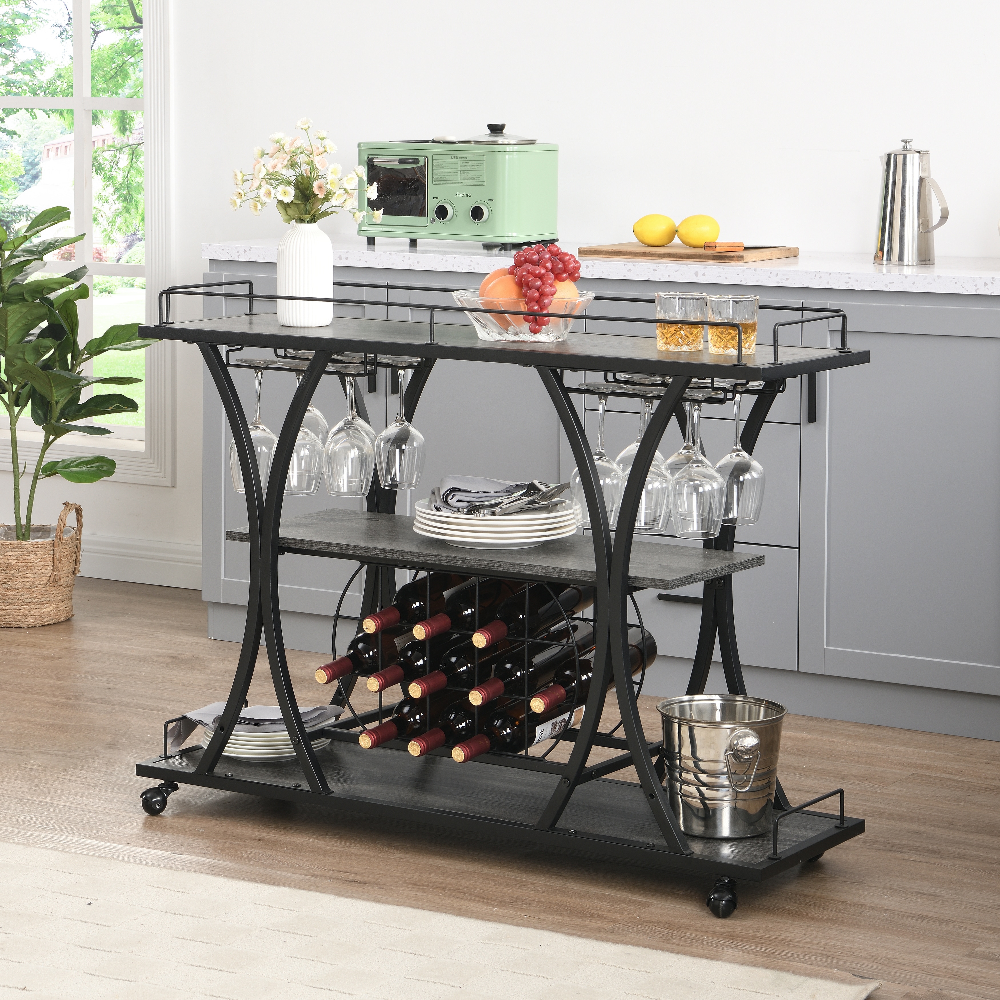 Bar cart new arrivals with glass rack