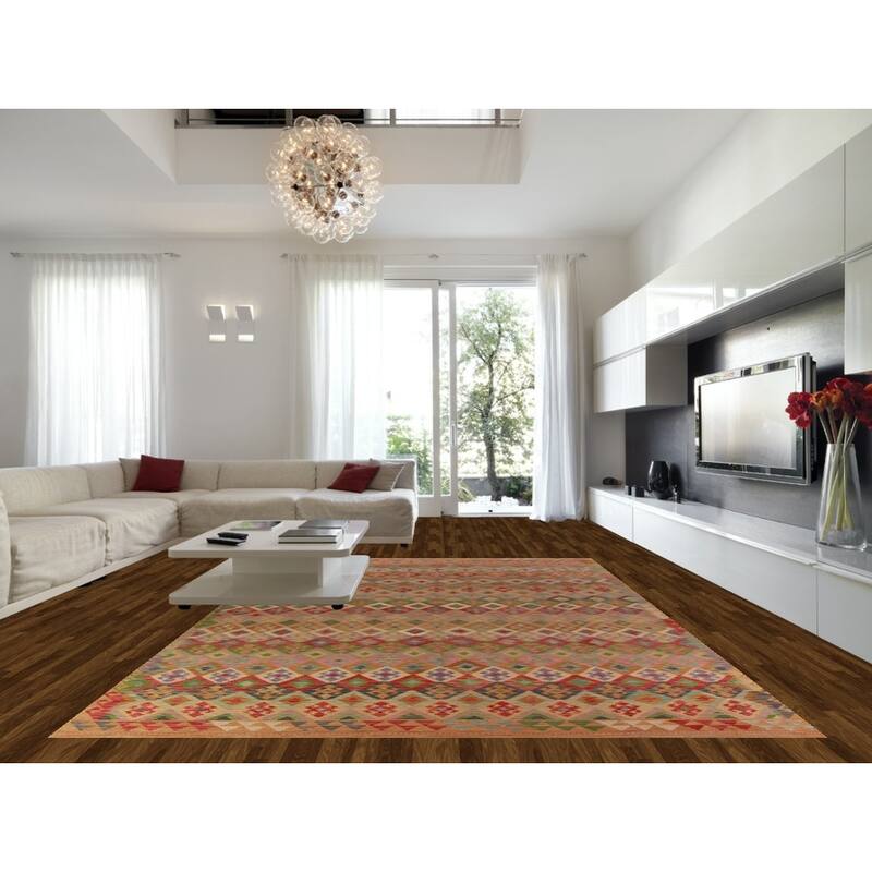 Geometric Kilim Oriental Large Rug Multi-Color Flatweave Wool Carpet - 10'3"x 15'10"