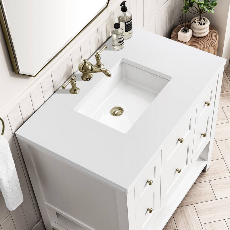James Martin Vanities Breckenridge 36" Single Vanity, Bright White - White Zeus Quartz