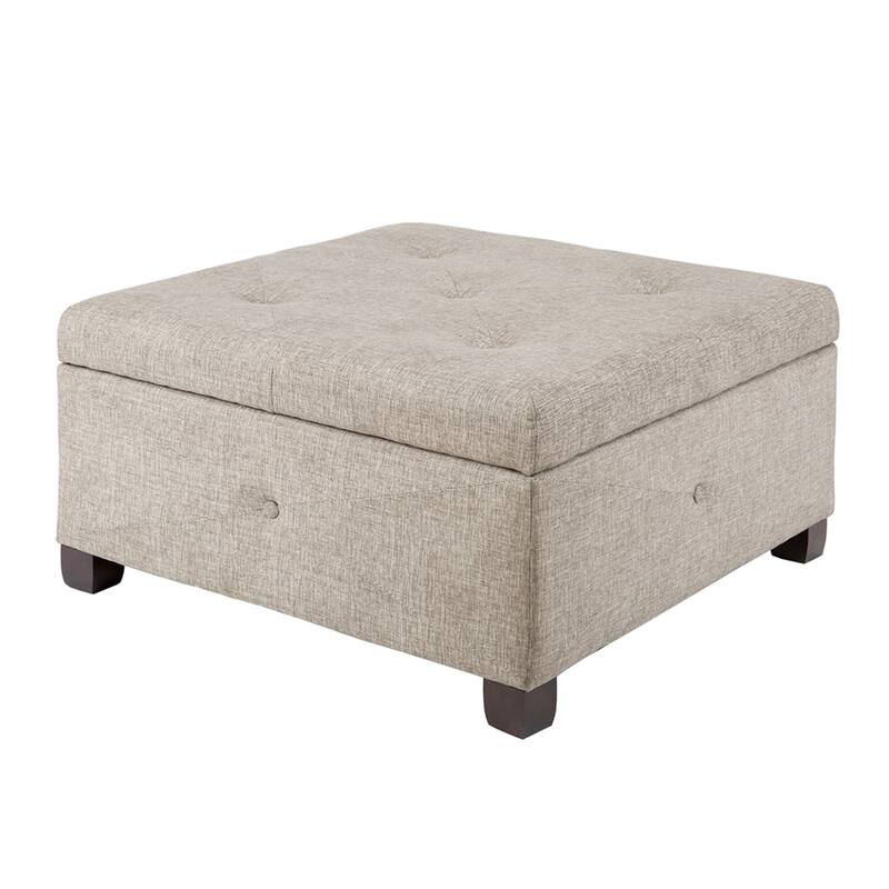 Roomfitters Soft Close Storage Ottoman, Upholstered Square Accent Bench with Hidden Storage for Living Room or Bedroom