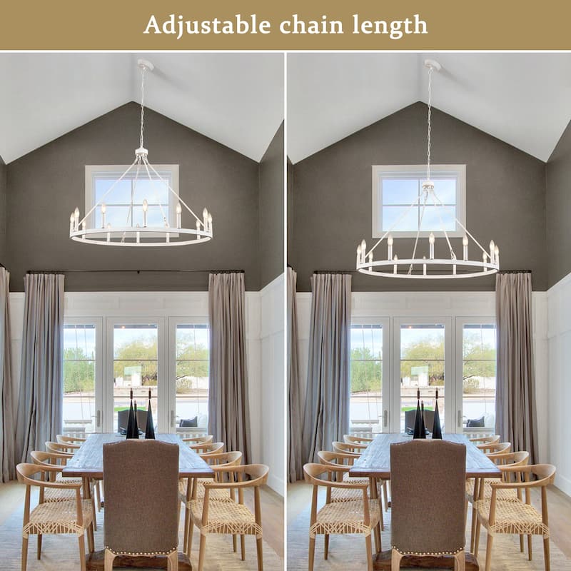 12-Light 37.99 in. Rustic Wagon Wheel Chandelier for Bedroom Kitchen