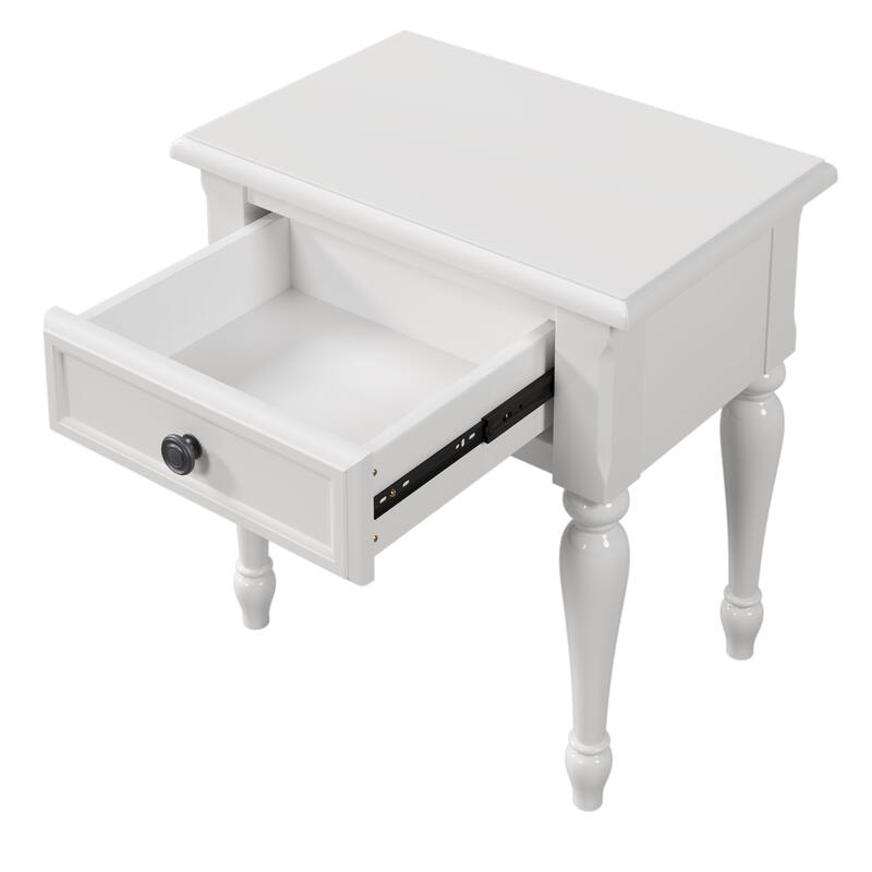 Solid Wood 1 Drawer Nightstand Bedside Table with Ball Bearing Glides