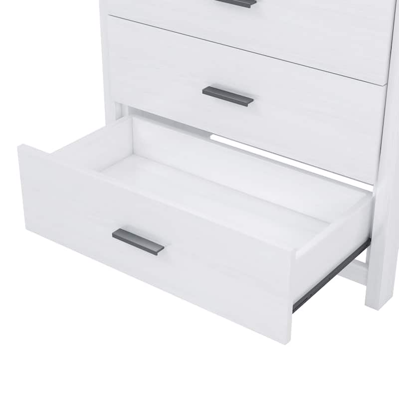 5 Drawer Tall Wooden Dresser, Large Capacity Clothing Storage Cabinet, Decorative Cabinet with Metal Handles and Wooden Legs