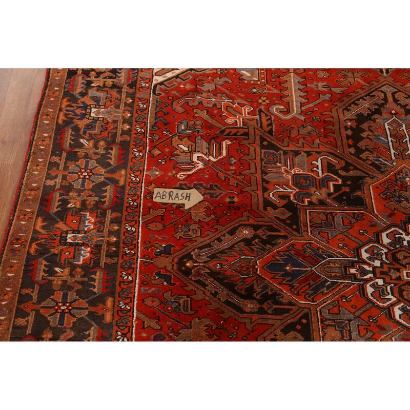 Hand Knotted Oriental 100% Wool Carpet Traditional Medallion Oranges & Rust Heriz Area Rug - 11' 7'' X 8' 4''