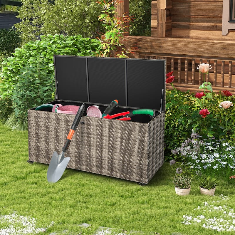 Costway 96 Gallon Patio Rattan Storage Deck Box Container Garden Liner - See Details