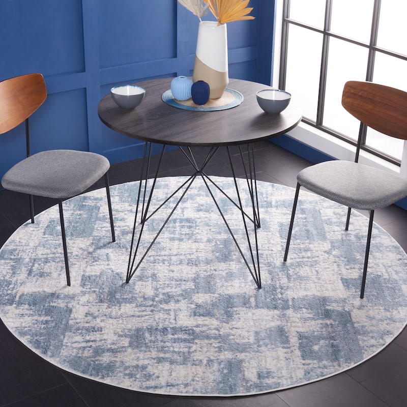 SAFAVIEH Amelia Marjolene Modern Abstract Rug - 6'7" Round - Ivory/Blue