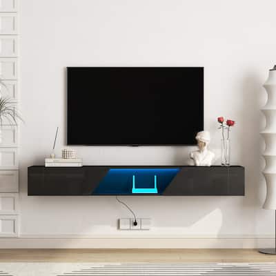 Floating TV Stand Wall Mounted with 16 Color LEDs, 69" Modern TV Stand with Cable Management & Open Storage Compartment