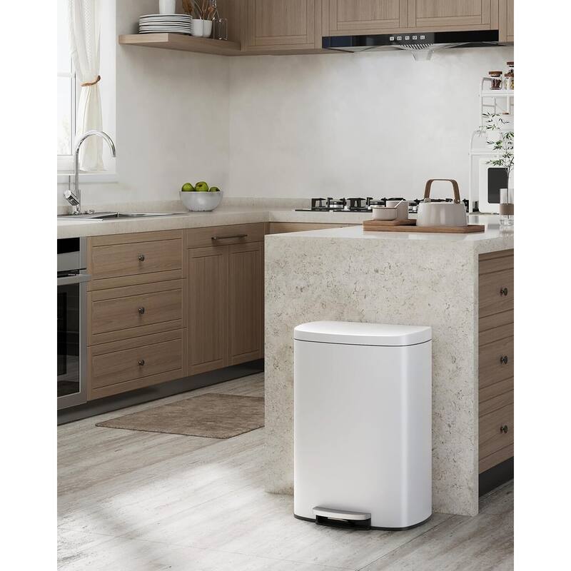 13 Gallon/50 Liter Large Kitchen Trash Can with Lid, Step-On Trash Can with Inner Drum