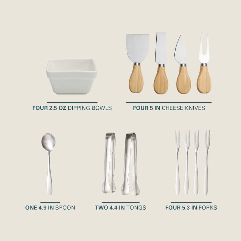 Gibson Home Rustic Inspirations 18-Piece Bamboo Charcuterie Board Set - Ceramic Bowls, Utensils