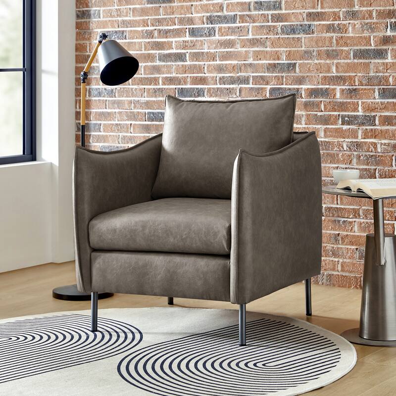 Jaime Modern Vegan Leather Accent Chair with removable Cushion by HULALA HOME - GREY