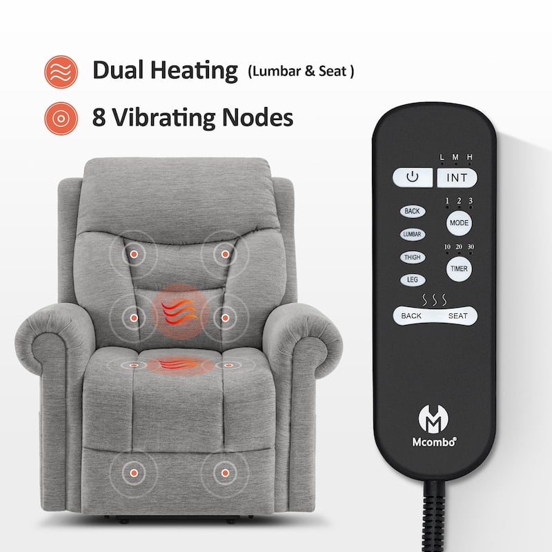 MCombo Dual Motor Power Lift Recliner Chair with Massage and Dual Heating, Adjustable Headrest, Fabric 7888