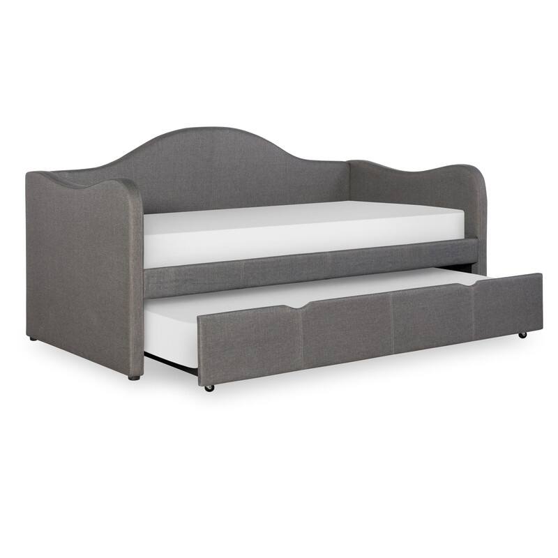 Linon Seraphina Grey Upholstered Daybed with Trundle