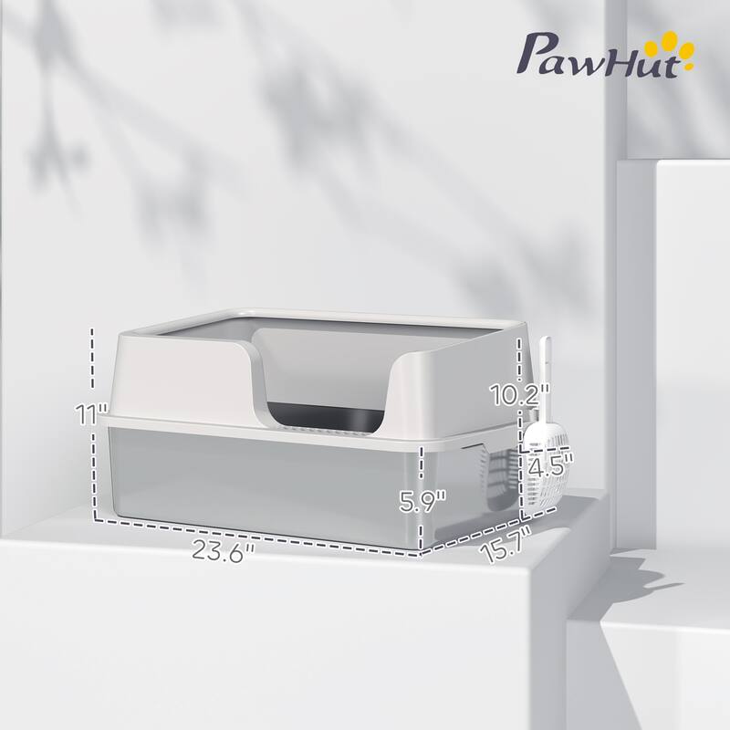 PawHut Stainless Steel Litter Box, XL Enclosed Cat Litter Box with High Side, Scoop, Easy Cleaning & Anti-Urine Leakage