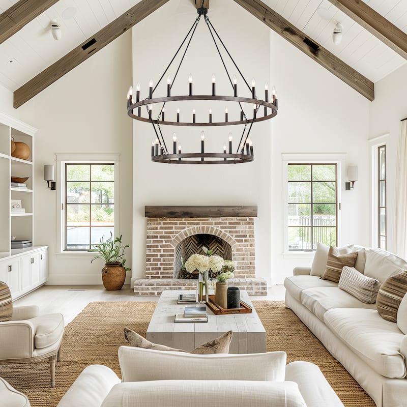 Rustic Wagon Wheel Chandelier 2 Tier 36-Light Extra Large Farmhouse Light Fixture