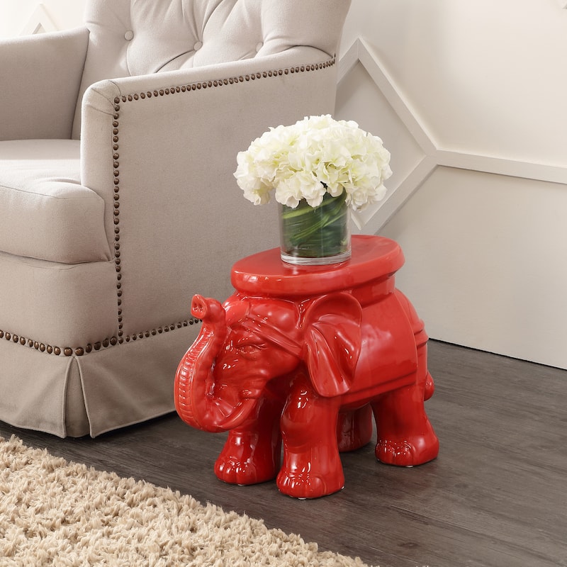 White Elephant 14.2" Ceramic Garden Stool, White by JONATHAN Y