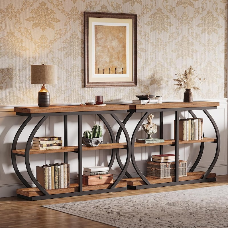 41.3 Inches Brown MDF Entryway Table, 3-Tier Industrial Console Table with Storage for Living Room