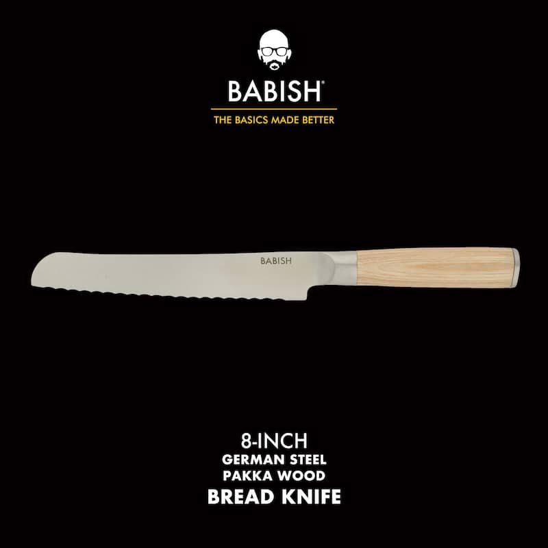 Babish High Carbon 1.4116 German Steel Full Tang 8-Inch Bread Serrated Knife for Slicing Bread, Crusting & Artisan Loaves